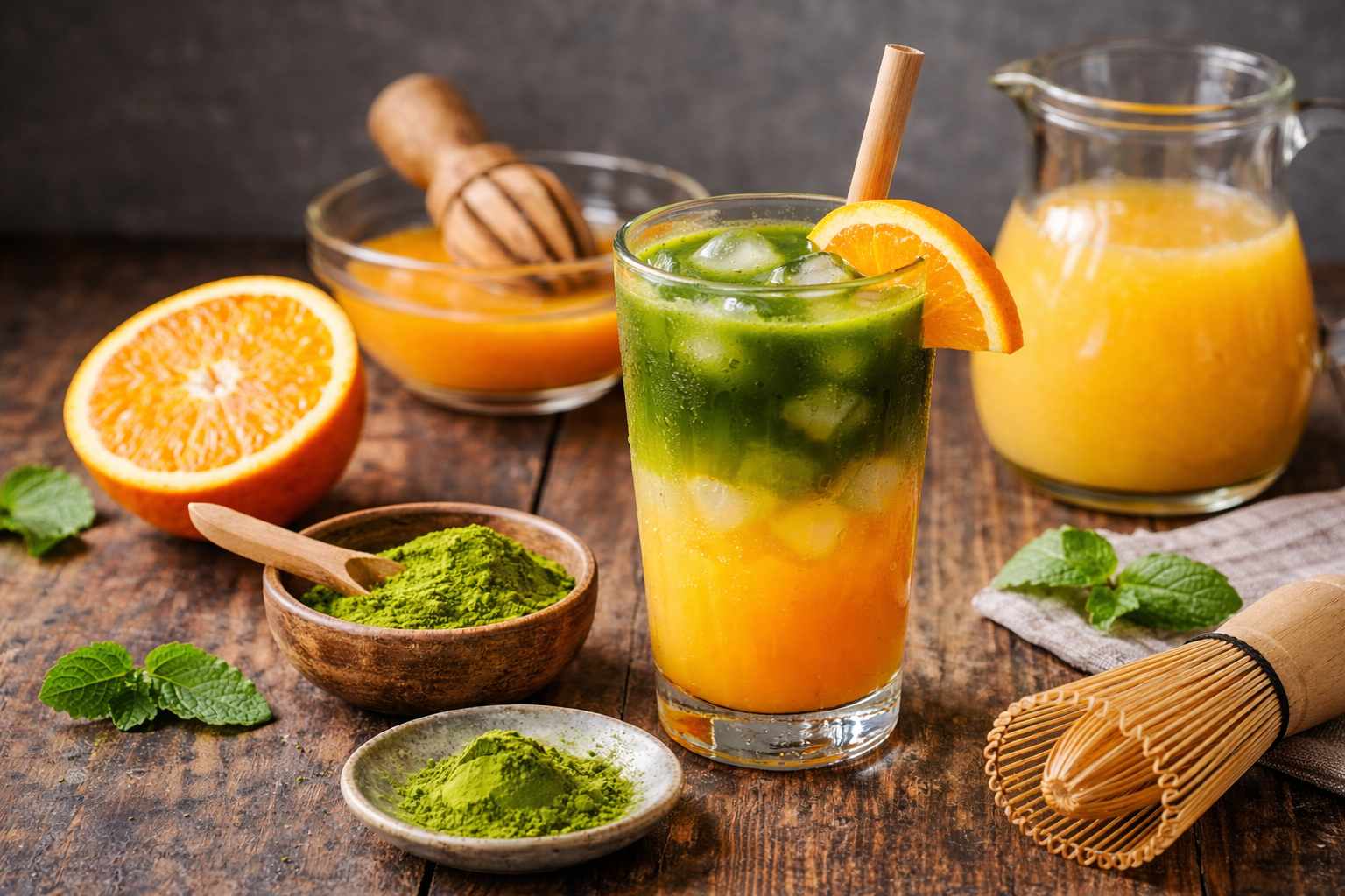 Cómo preparar té matcha con zumo de naranja