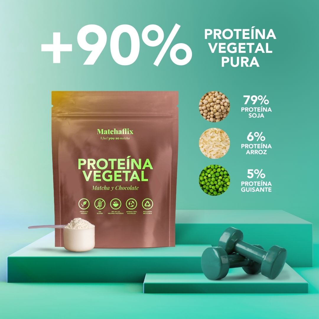 Plant protein with chocolate matcha flavor.