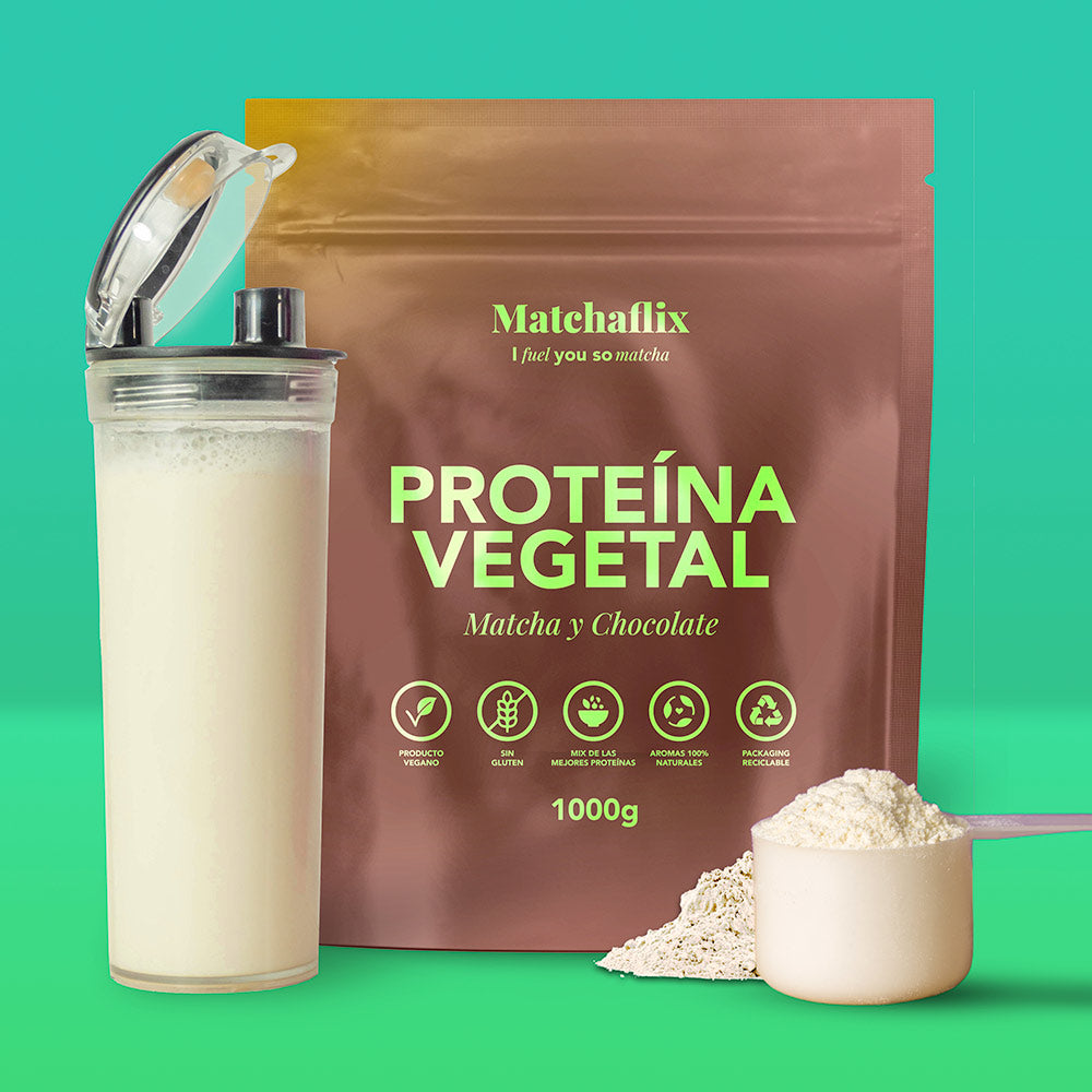 Plant protein with chocolate matcha flavor.