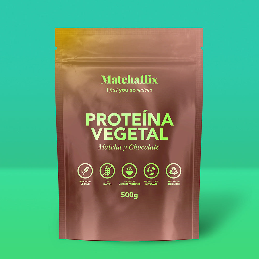 Plant protein with chocolate matcha flavor.