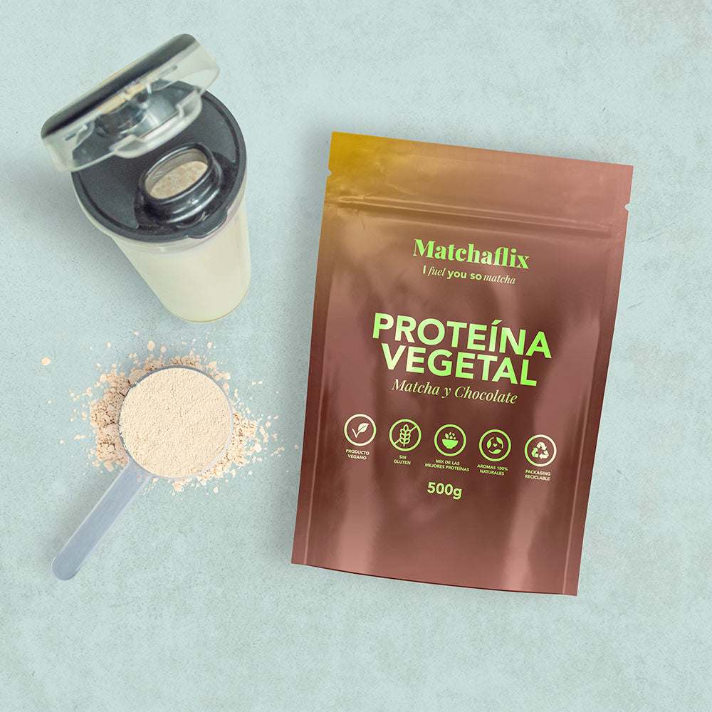 Plant protein with chocolate matcha flavor.