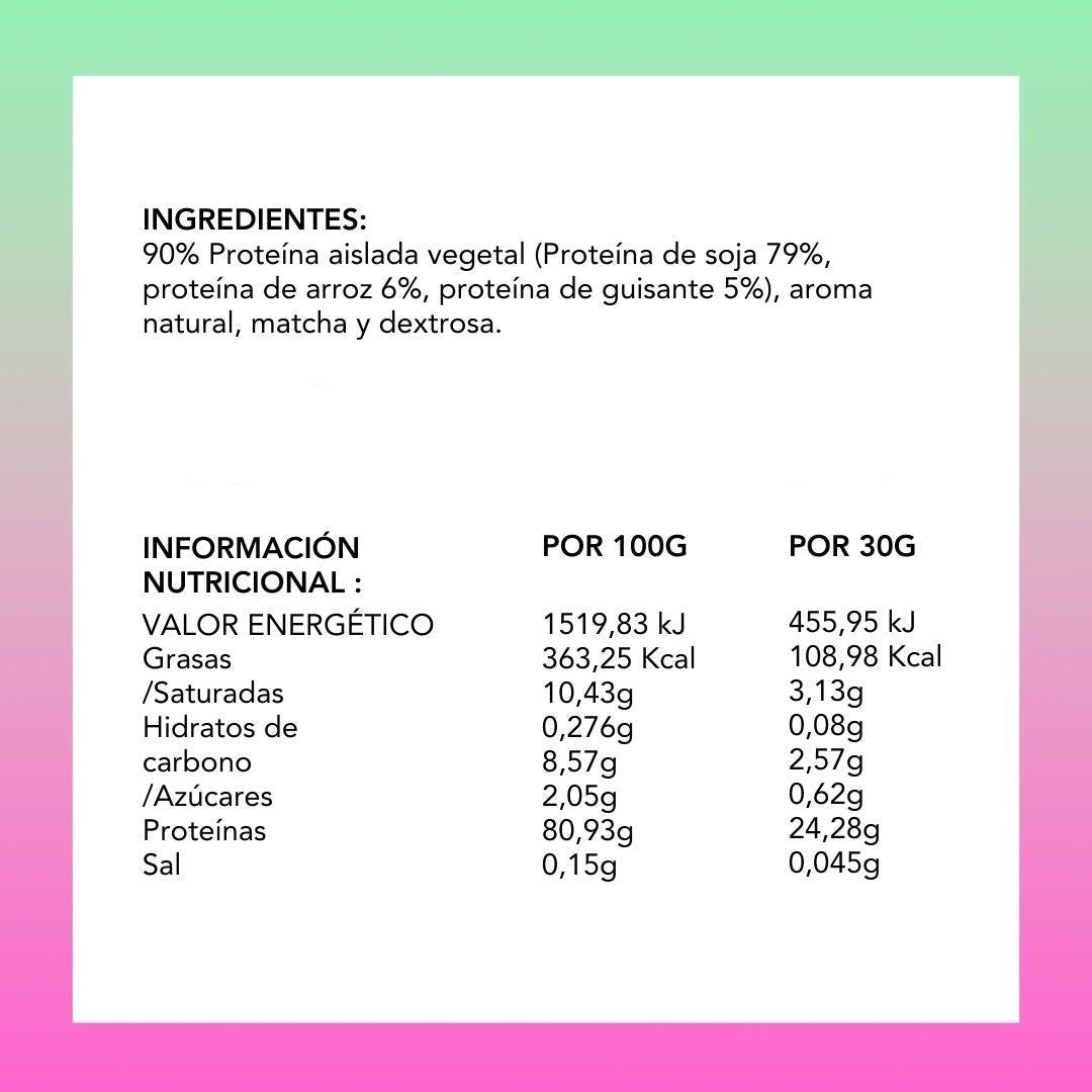 Proteínas vegetales con matcha sabor fresa