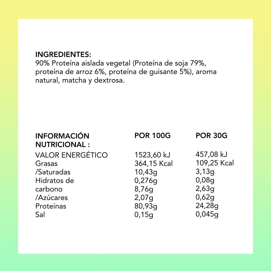 Proteínas vegetales con matcha sabor vainilla