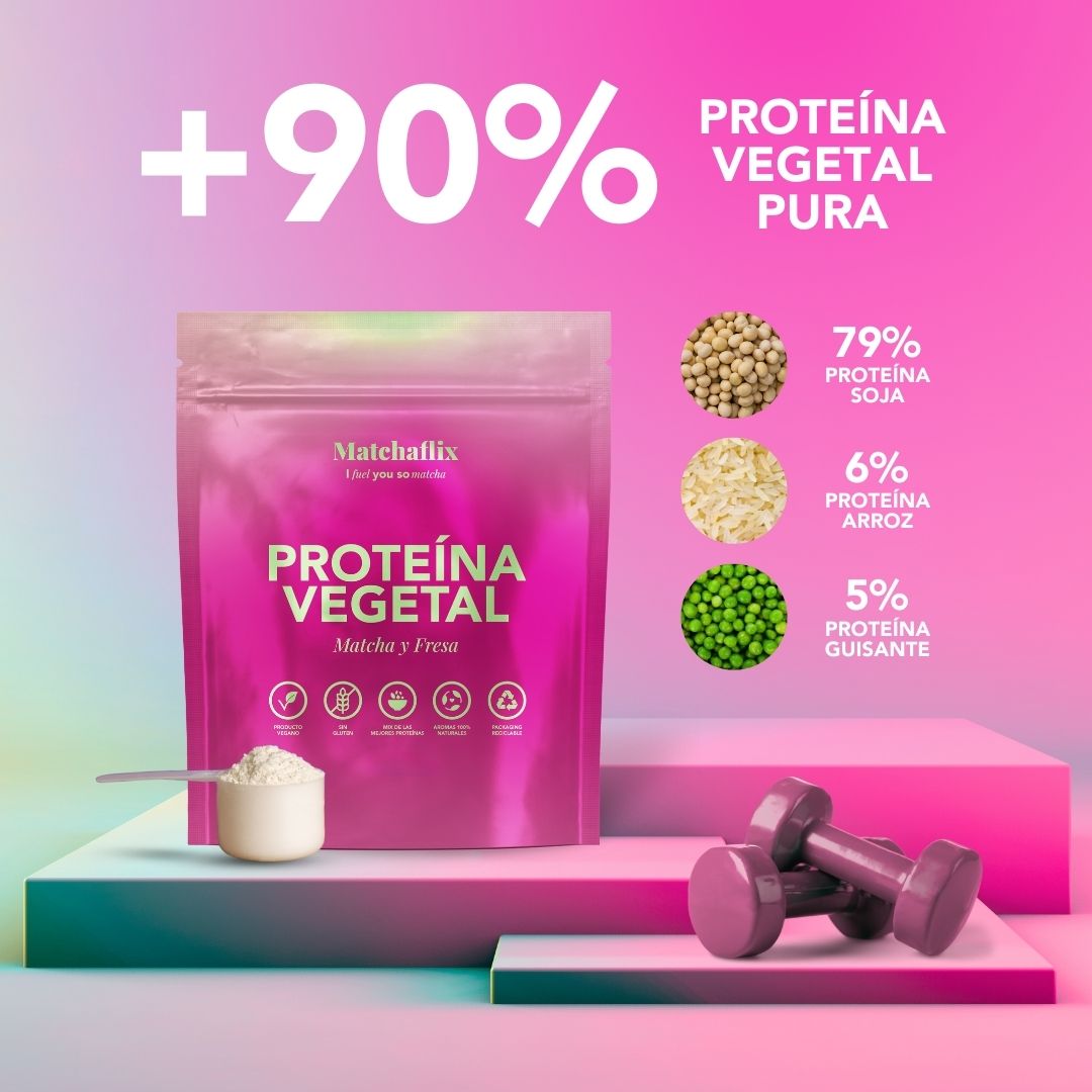 Proteínas vegetales con matcha sabor fresa