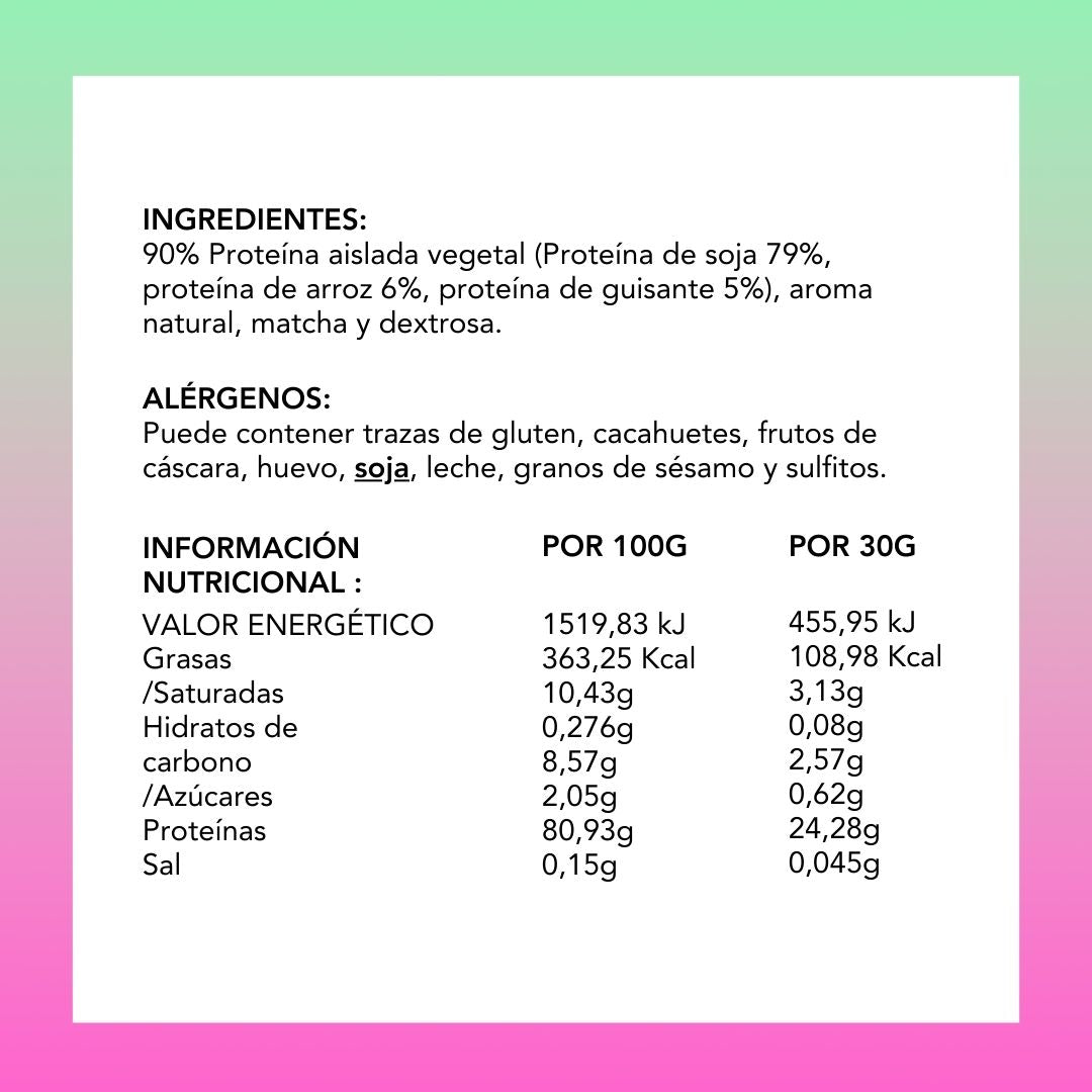 Proteínas vegetales con matcha sabor fresa