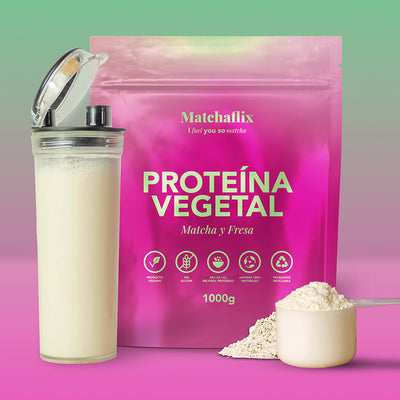 Plant protein with strawberry matcha flavor.