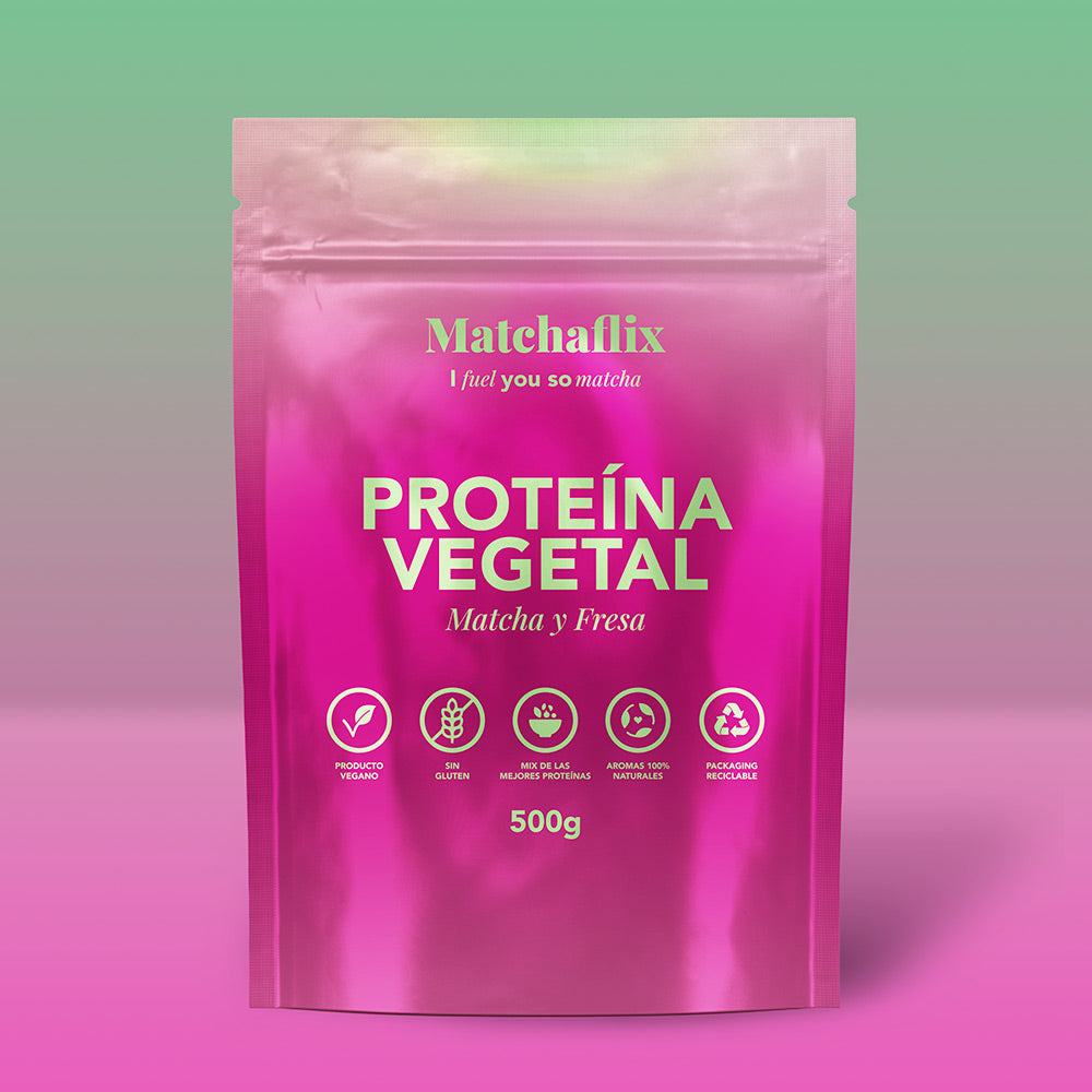 Proteínas vegetales con matcha sabor fresa