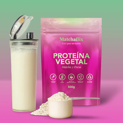 Plant protein with strawberry matcha flavor.