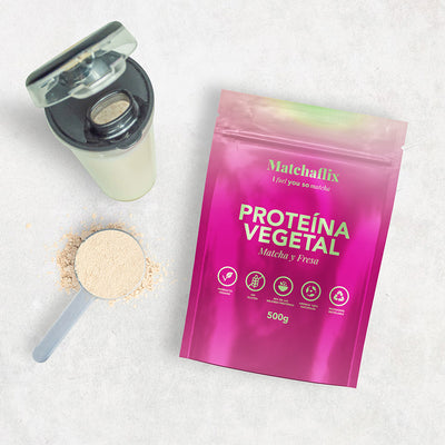 Plant protein with strawberry matcha flavor.